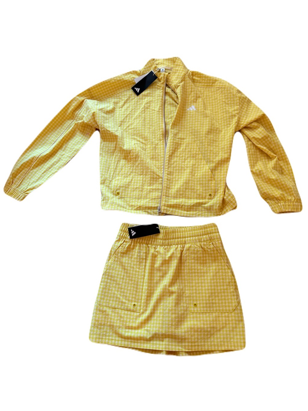 adidas Yellow Gingham Windbreaker Jacket & Matching Skort Set S
